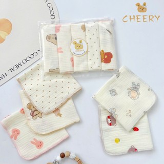 Set 5 khăn xô Cherry muslin 2 lớp siêu thấm hút,mềm mại dành cho bé sơ sinh(size 28x28cm)