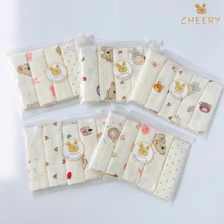 Set 5 khăn xô Cherry muslin 2 lớp siêu thấm hút,mềm mại dành cho bé sơ sinh(size 28x28cm)