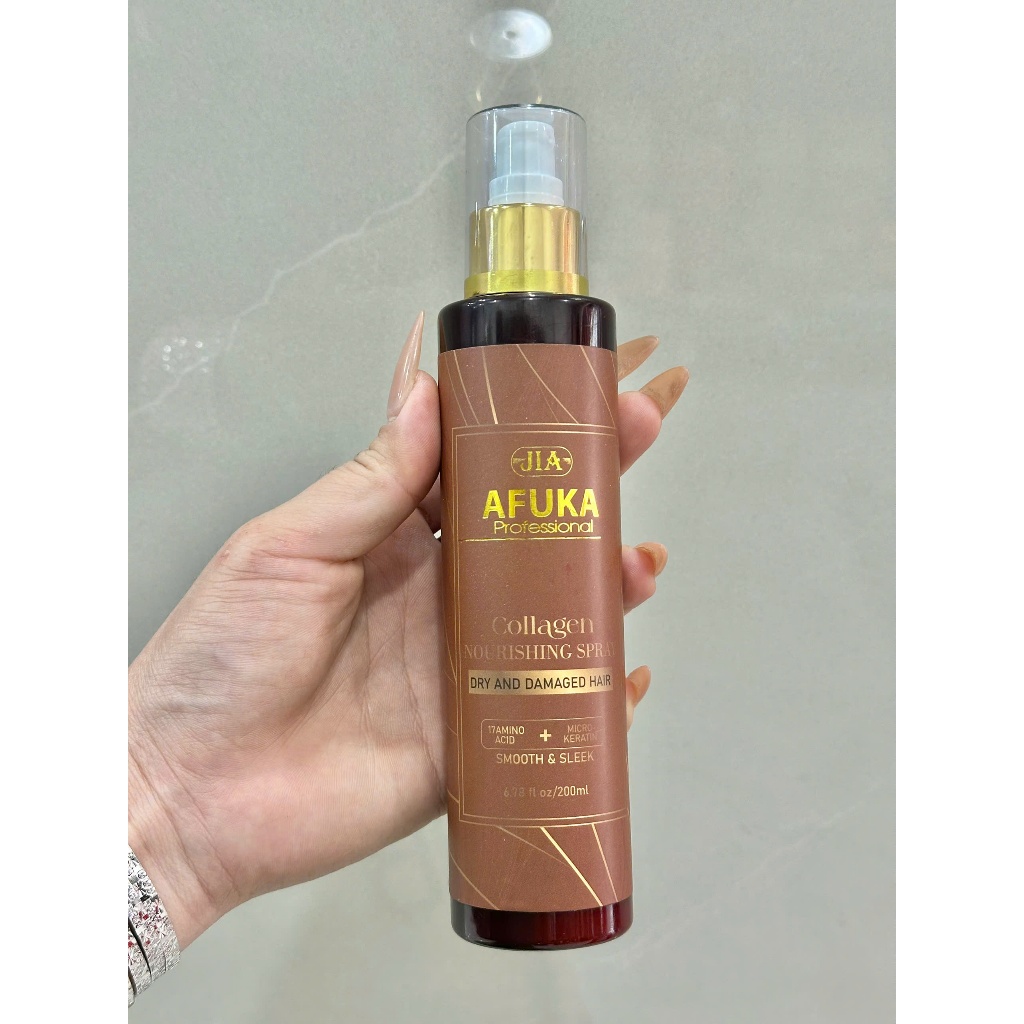 Xịt dưỡng tóc phục hồi hư tổn Afuka 200ml chai xám hương nước hoa giúp phục hồi sâu từ gốc tới ngọn.
