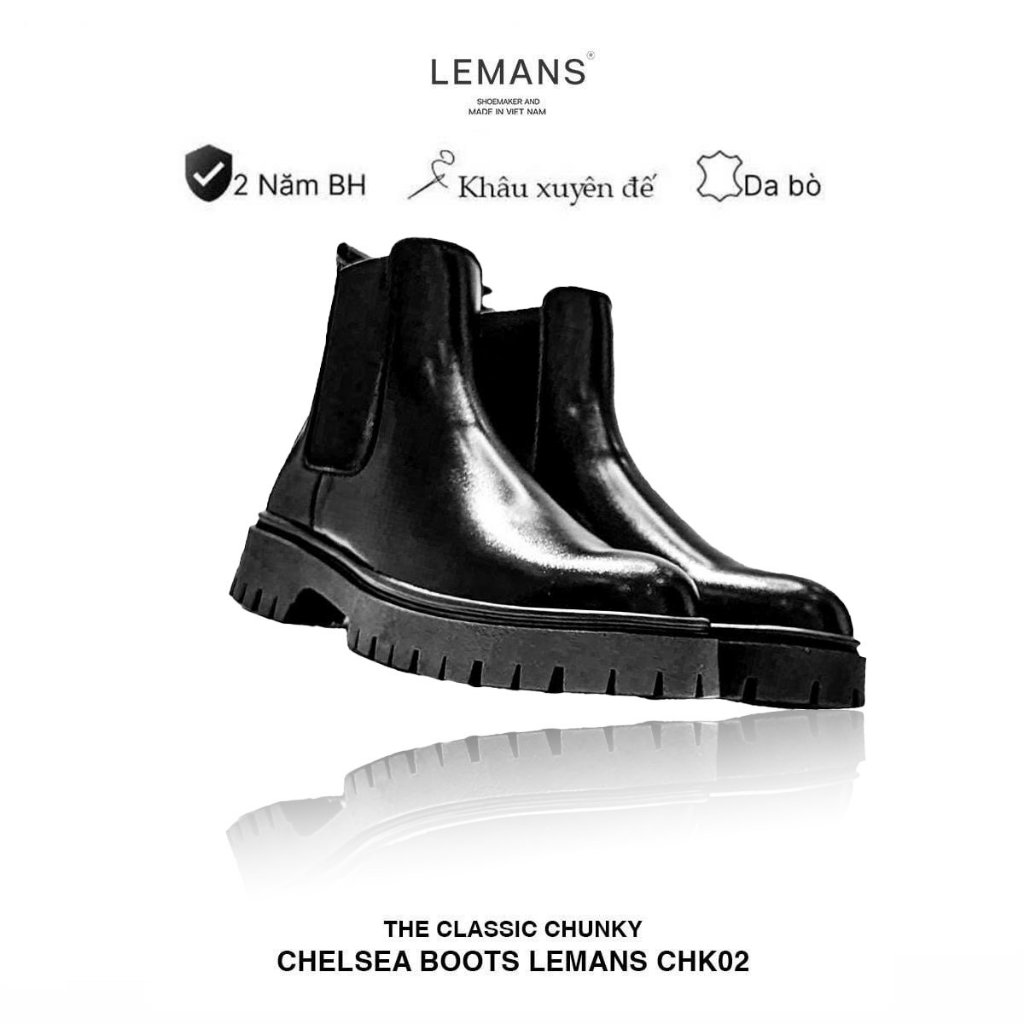 [CLASSIC_CHUNKY BOOTS] Giày da bò nguyên tấm Chunky Chelsea Boots LeMans CHK02, đế Chunky, bảo hành 