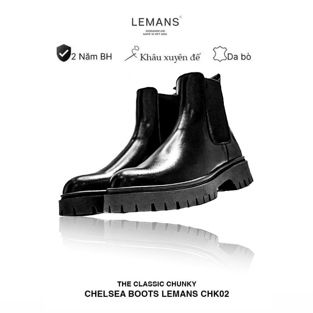 Giày Chunky Chelsea Boots LeMans da bò nguyên tấm Black - CHK02 - Bảo hành 24 tháng toàn quốc