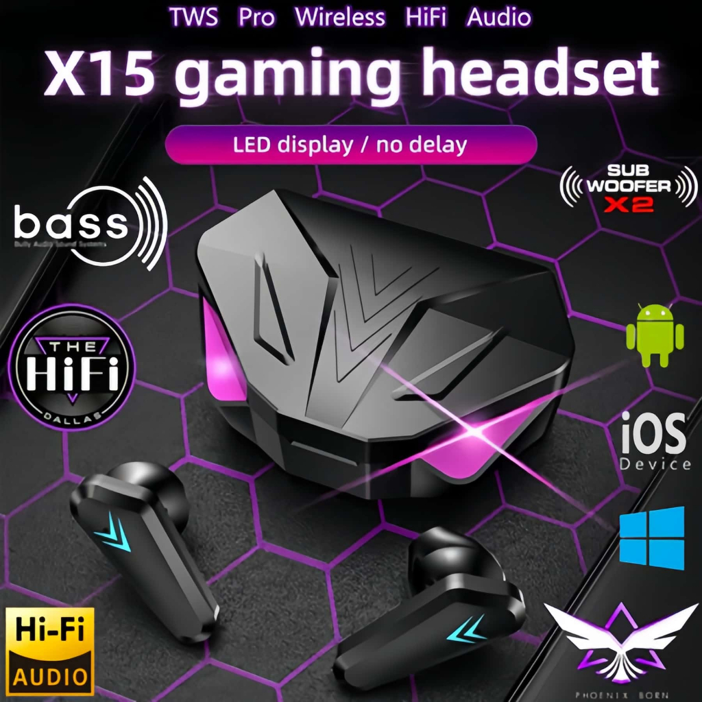 Tai nghe Gaming X15  PRO Tws Bluetooth 5.4.Tai nghe chơi game bluetooth, Không dây có mic với độ trễ cực thấp