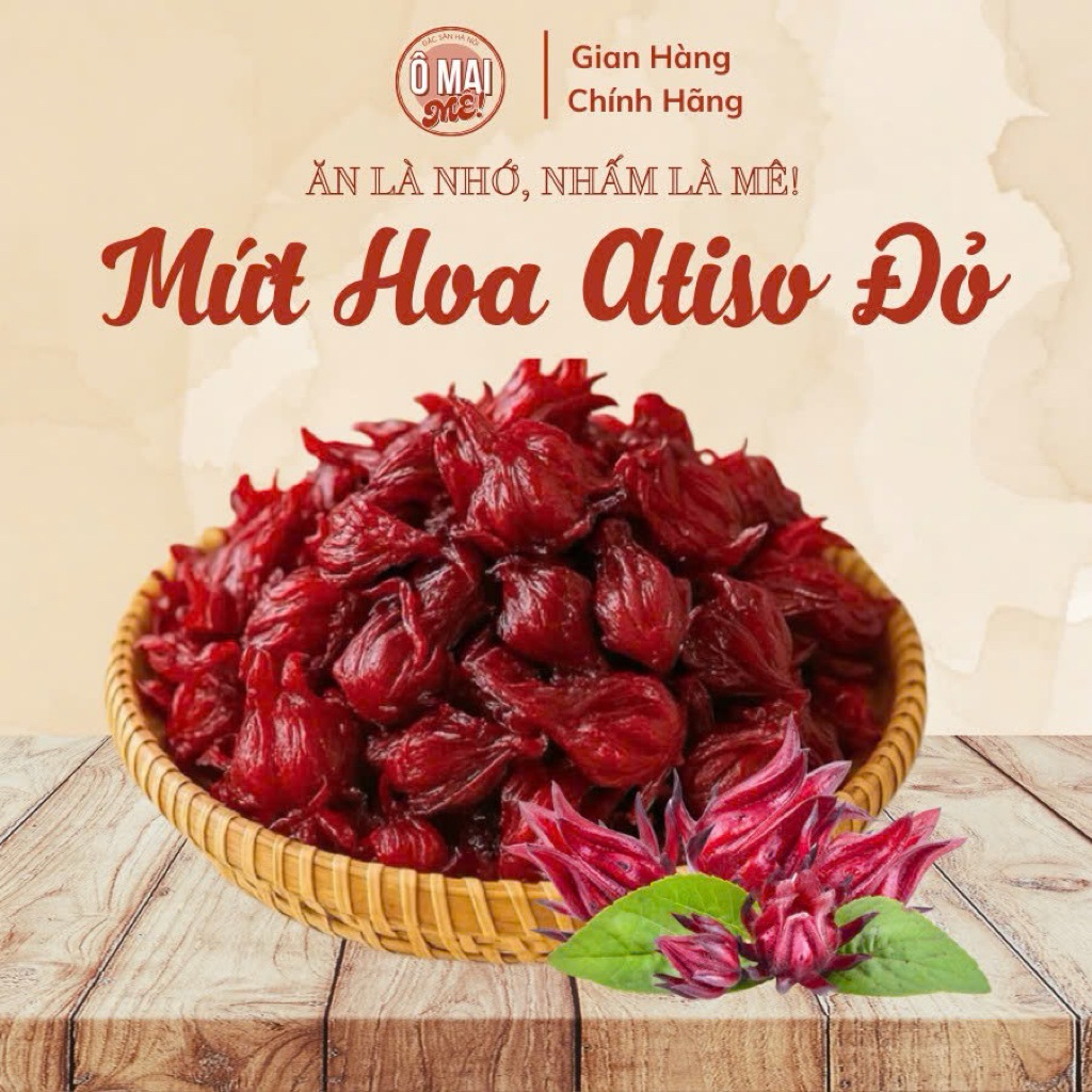 Mứt hoa atiso đỏ, atiso đỏ sấy dẻo thơm ngon đóng hũ - Ô MAI MÊ omaimee