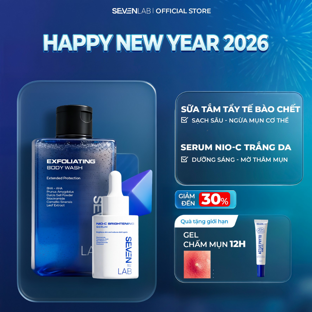 Combo sữa tắm & serum dưỡng trắng da nam SEVENLAB giúp ngăn ngừa mụn lưng, cơ thể, mờ thâm, đều màu