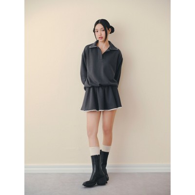 Set OLV áo và chân váy thun trẻ trung năng động Charcoal Lace Trim Knit Set phù hợp mùa thu đông