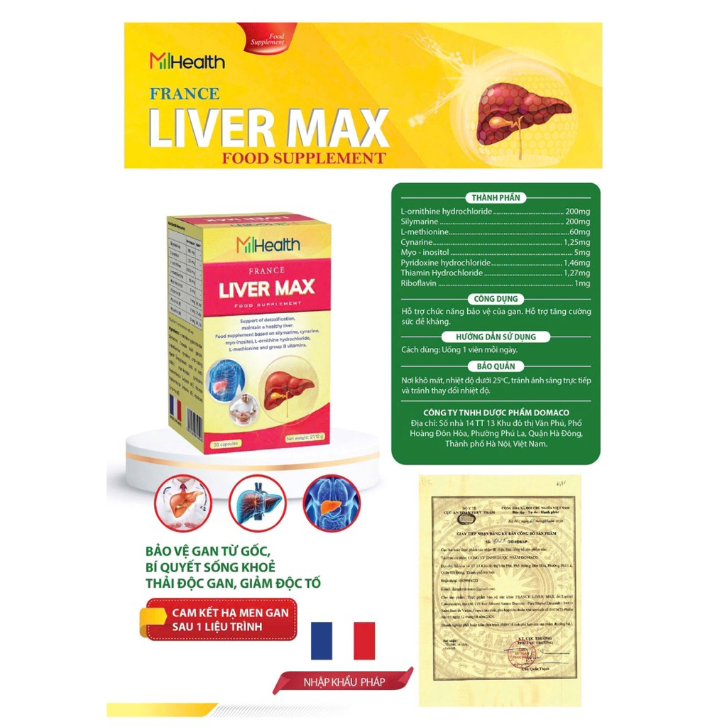 Viên uống bổ gan Mhealth LIVER MAX -Nhập Khẩu Pháp, hộp 30 viên