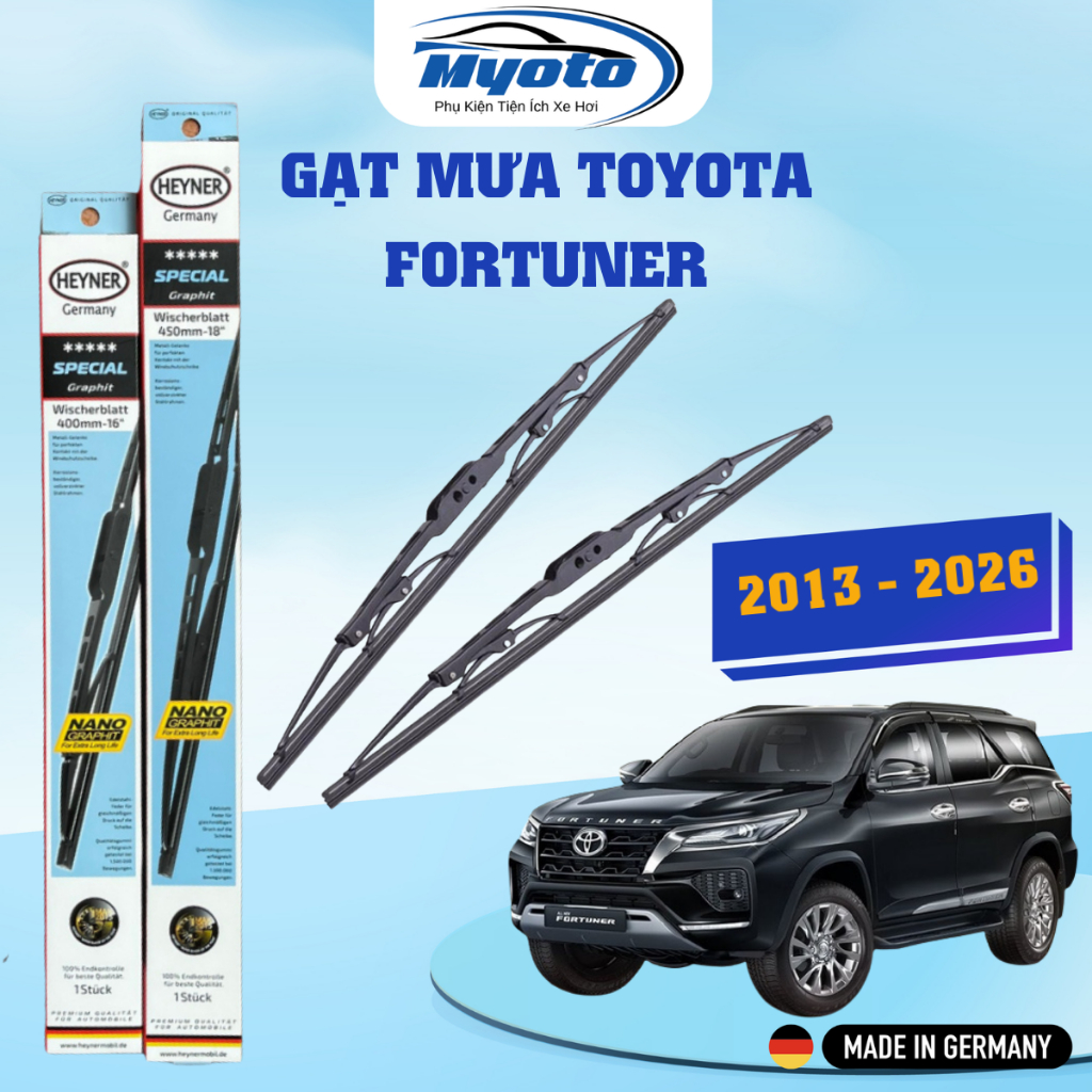 GẠT MƯA XE TOYOTA FORTUNER (2005 - 2026) HEYNER SPECIAL NANO - Gạt mưa xương sắt 3 khúc