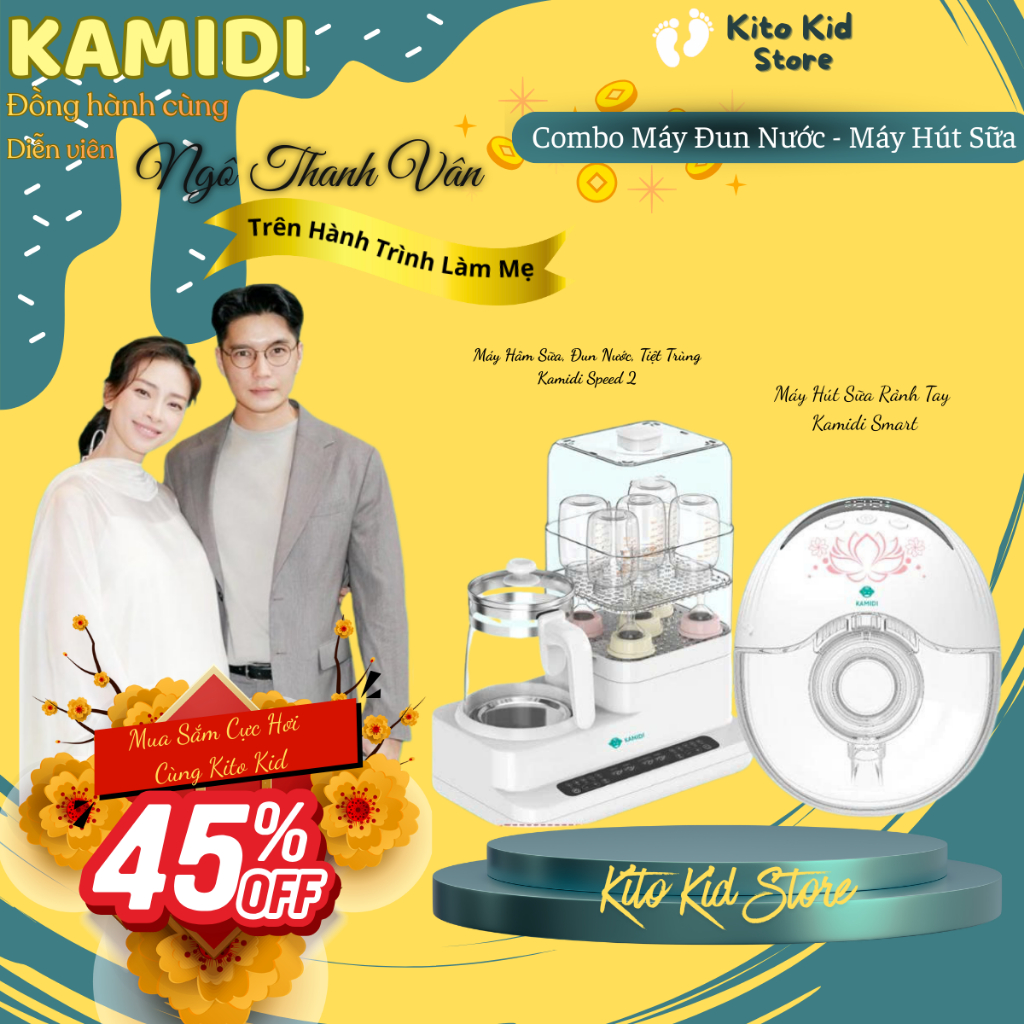 (tặng túi trữ sữa) Combo Máy Hút Sữa Rảnh Tay Hoa Sen Kamidi Smart Và Máy Hâm Sữa Kamidi Speed 2 12 