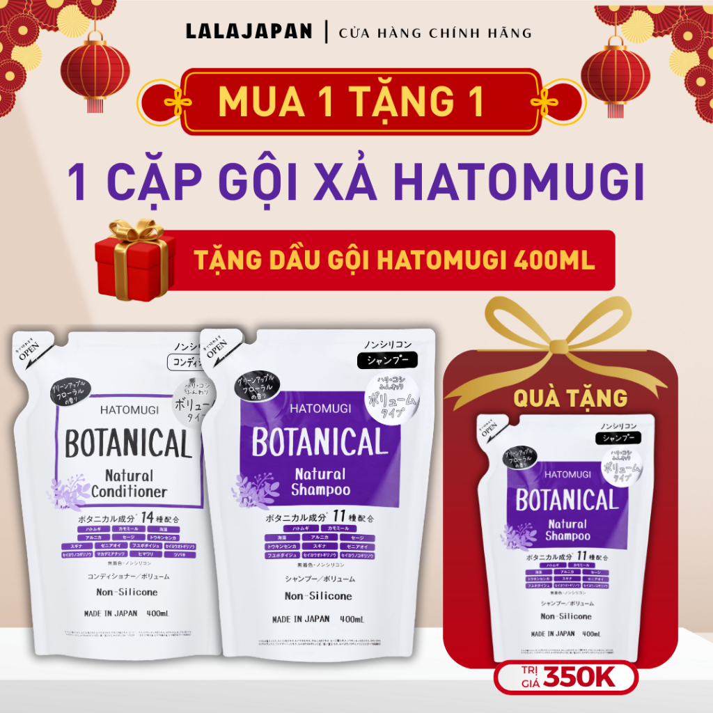[Bill Nhật] [MUA 1 TẶNG 1] COMBO Gội xả HATOMUGI NHẬT giảm rụng, phồng tóc, kiềm dầu 400ml