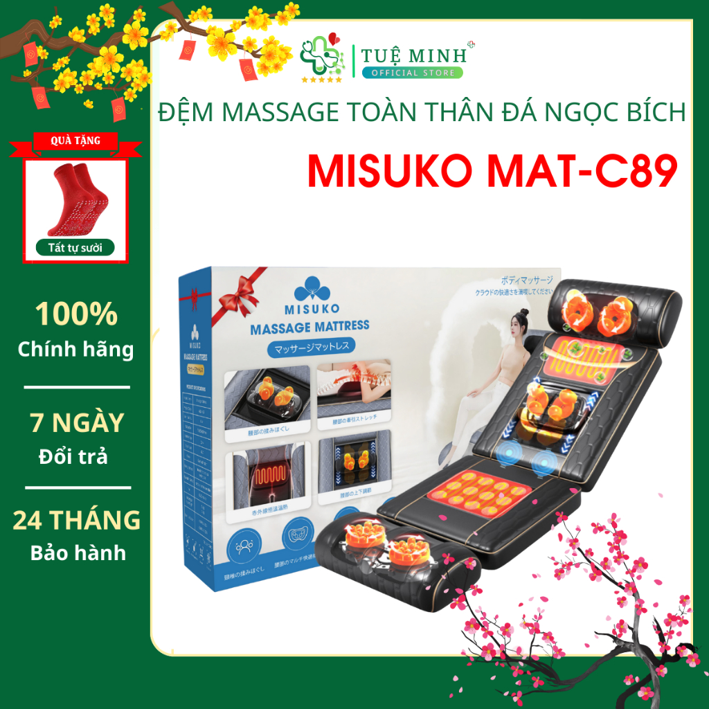 [BẢO HÀNH 24 THÁNG]Ghế đệm massage toàn thân đá nóng ngọc bích Misuko MAT-C89 mát xa trị liệu