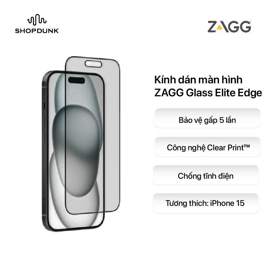 Kính dán màn hình ZAGG Glass Elite Edge cho iPhone 15 - Chính hãng
