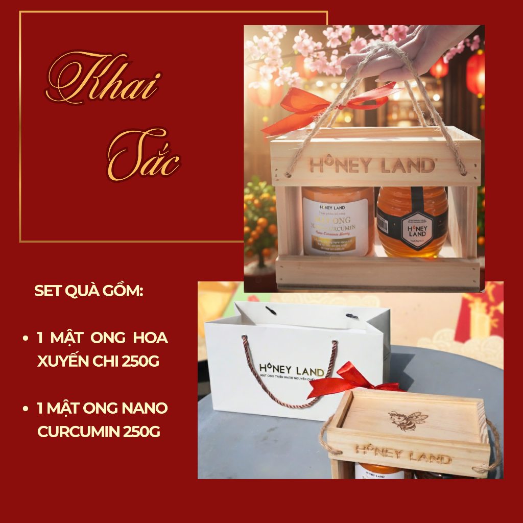 Combo Mật Ong Honeyland 250g - HỘP QUÀ GỖ