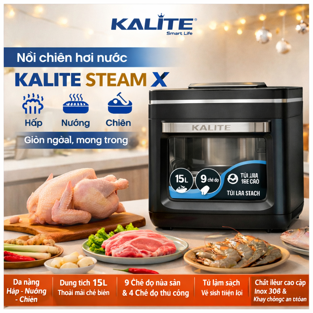 Nồi Chiên Hơi Nước Kalite Steam X, 15Lit - 2600W, Hàng Chính Hãng