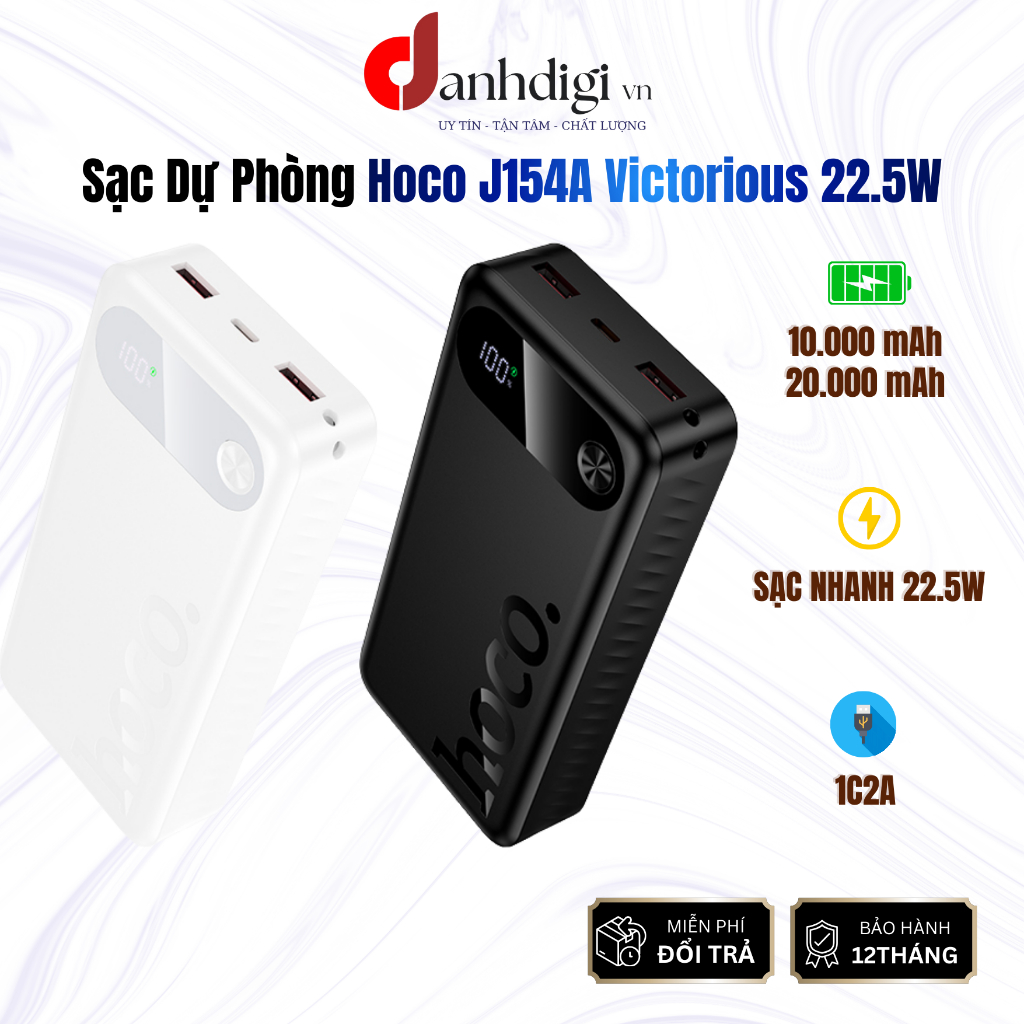 Sạc dự phòng 20.000 mAh/10.000mAh 22.5W+PD20W Hoco J154A Victorious sạc nhanh tương thích cho tất cả
