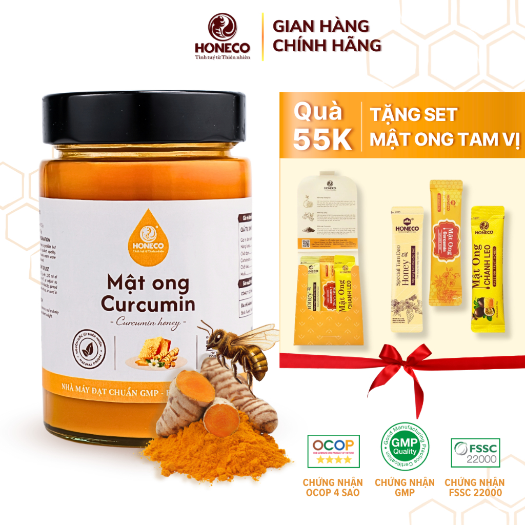 Mật ong nghệ Curcumin nguyên chất HONECO 500g Thơm ngon bổ dưỡng, tốt cho hệ tiêu hoá, da tươi trẻ