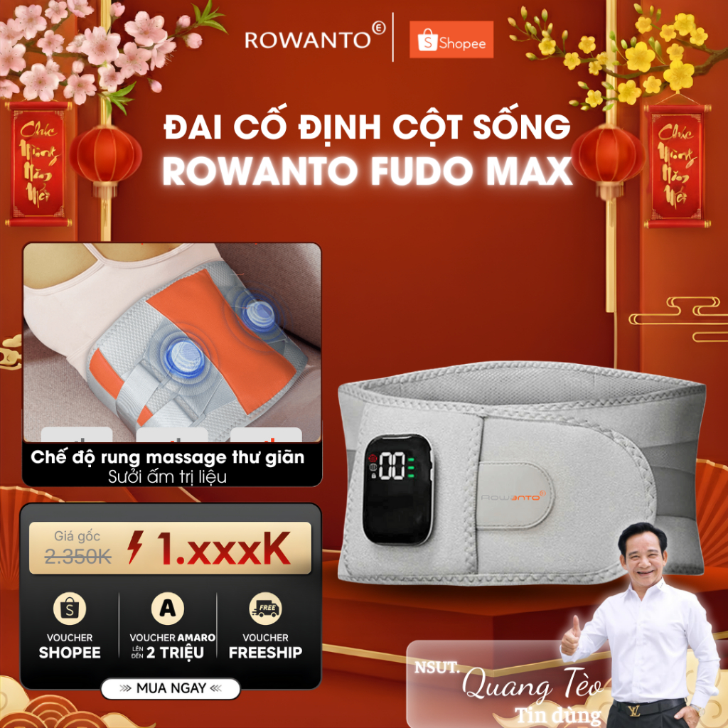 Đai cố định cột sống Rowanto Fudo Max chính hãng chống gù, chuẩn tư thế, giảm đau lưng, cột sống