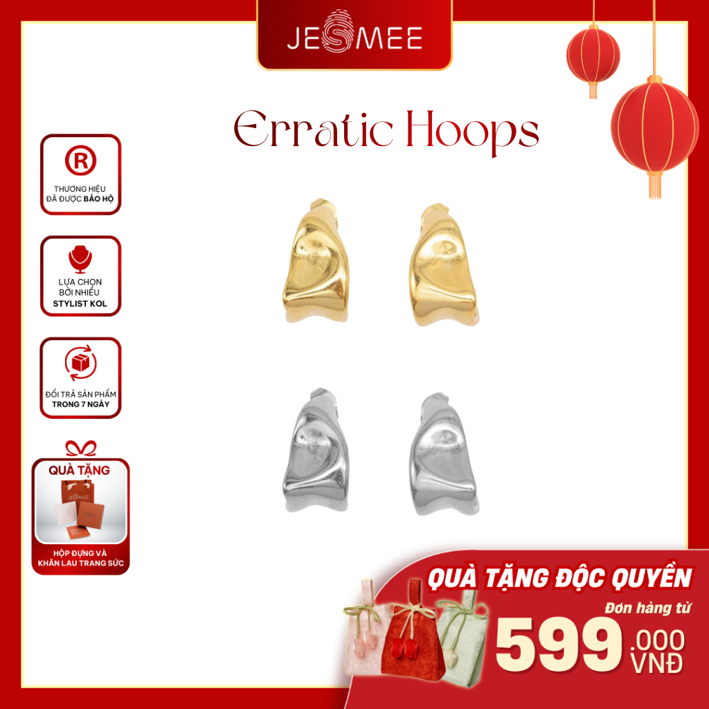 [HỎA TỐC] Khuyên tai Erratic Jesmee Hoa tai mặc áo dài, bông tai đi tiệc, cưới hỏi chất liệu titatiu