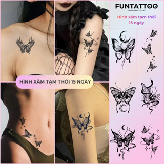Hình Xăm Tạm Thời 15 Ngày Mini Nữ Bướm Funtattoo Chống Nước Chống Cọ Xát Bền Đẹp Hello Kitty