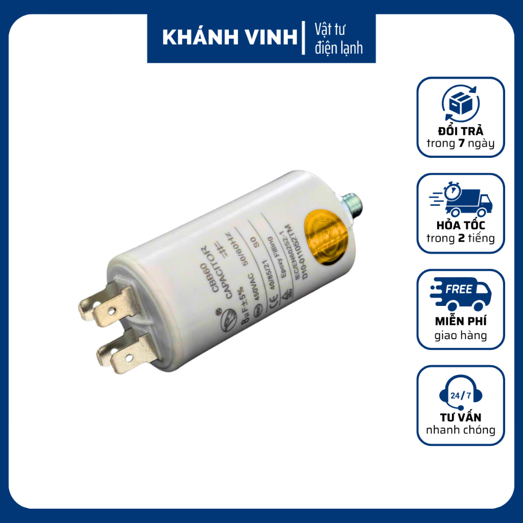 Tụ máy sấy electrolux 8uf, Tụ ELECTROLUX, Tụ điện động cơ máy sấy Electrolux 8 uF/450V [Khánh Vinh]