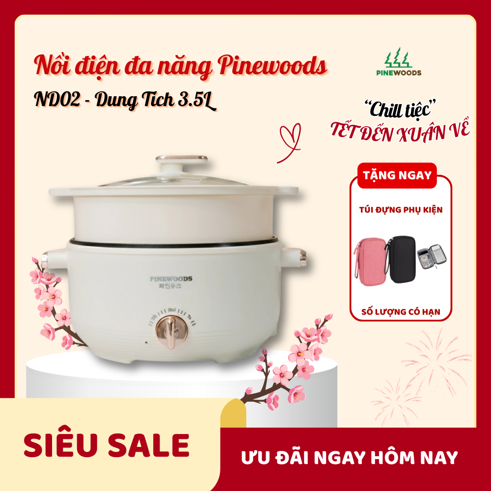 Nồi Điện Đa Năng, Nồi Lẩu Hấp Mini Kèm Xửng Hấp Chống Dính Cao Cấp Dung Tích 3,5L Công Suất 1000W