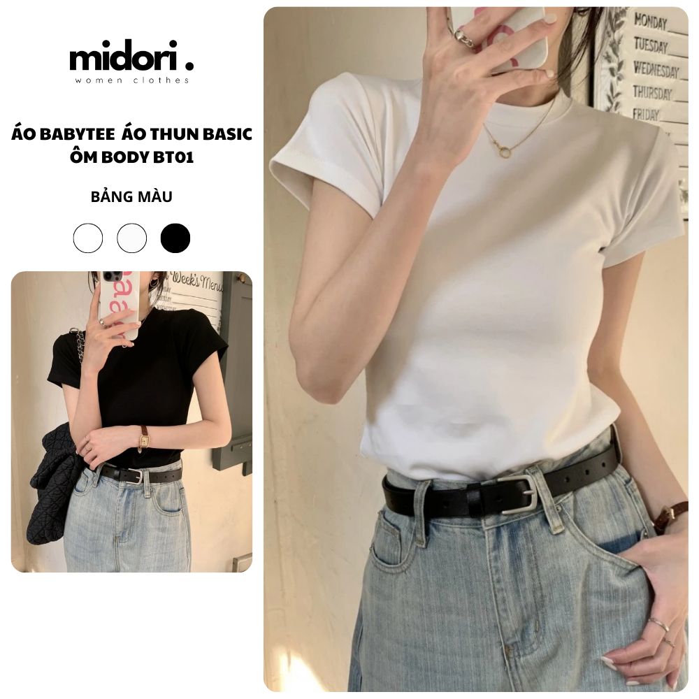 Áo Baby tee Thun Ôm Body Áo Baby tee Croptop Form Ôm Tay Ngắn, Baby tee Basic Thun Midori Shop BT01