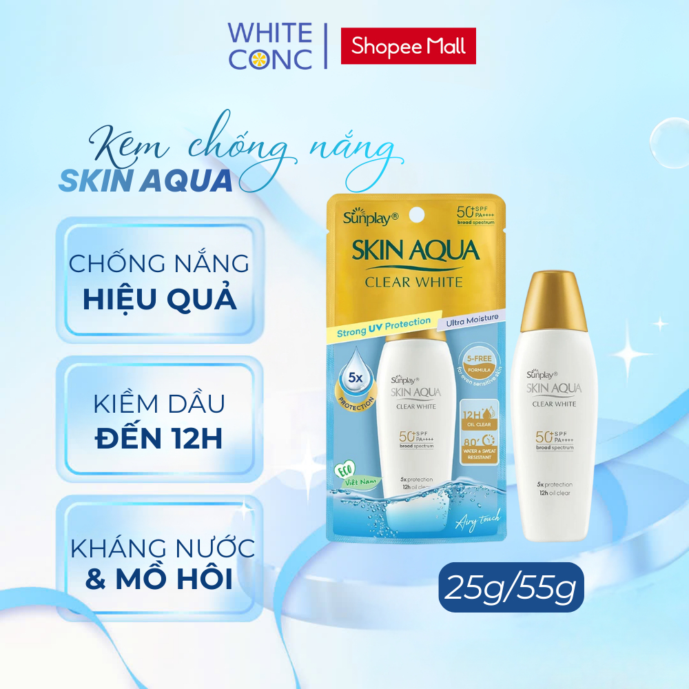 Kem chống nắng dưỡng trắng, kiềm dầu dạng sữa Sunplay Skin Aqua Clear White Eco White Conc SPF50, PA
