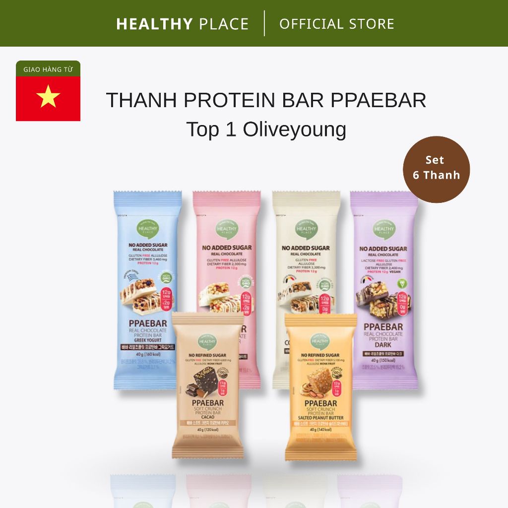SET trải nghiệm 6 Thanh Protein mix đủ vị PPAEBAR Real Chocolate Protein Bar không đường