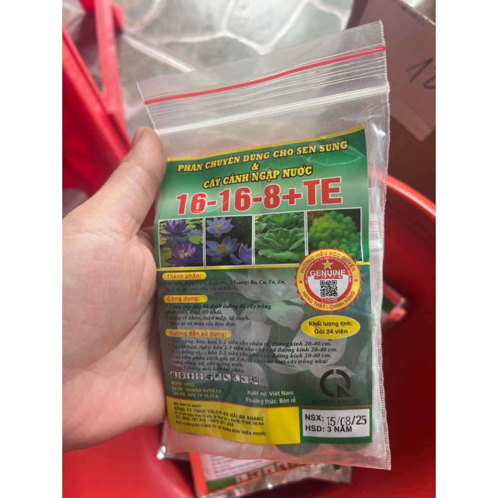Phân cho sen - súng ( cây cảnh ngập nước) 16-16-8 +te