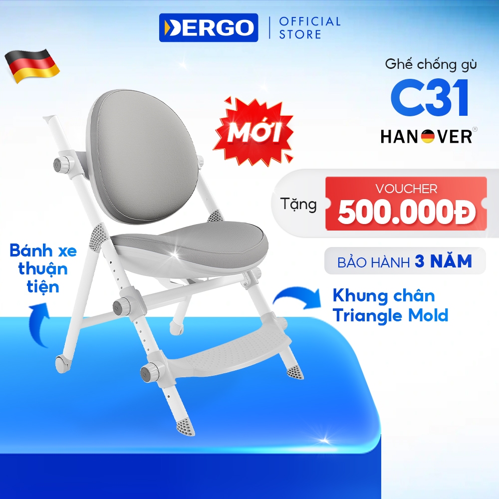 [NÂNG CẤP - VOUCHER 500K] Ghế Chống Gù DERGO Hanover C31 Cao Cấp Điều Chỉnh Độ Cao Ngồi Học Đúng Tư Thế