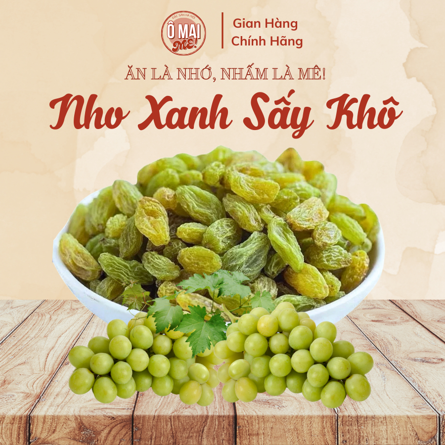 Nho Xanh Sấy Khô tự nhiên, không đường, Nho không hạt thơm ngon - Ô MAI MÊ omaimee