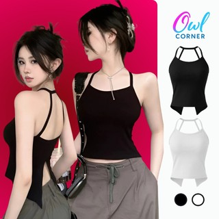 Áo croptop CỔ YẾM XẺ LƯNG ôm cổ có mút ngực vạt lưng nhọn CR56,Áo thun nữ hai dây ôm body chất borip OWL CORNER