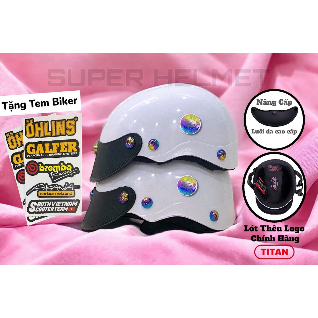 [TẶNG SET BIKER] Nón Bảo Hiểm CHÍNH HÃNG TITAN HELMET - Mũ Bảo Hiểm Nửa Đầu - Sơn Nhiều Màu - Phủ Nano - Gắn 7 Ốc TITAN