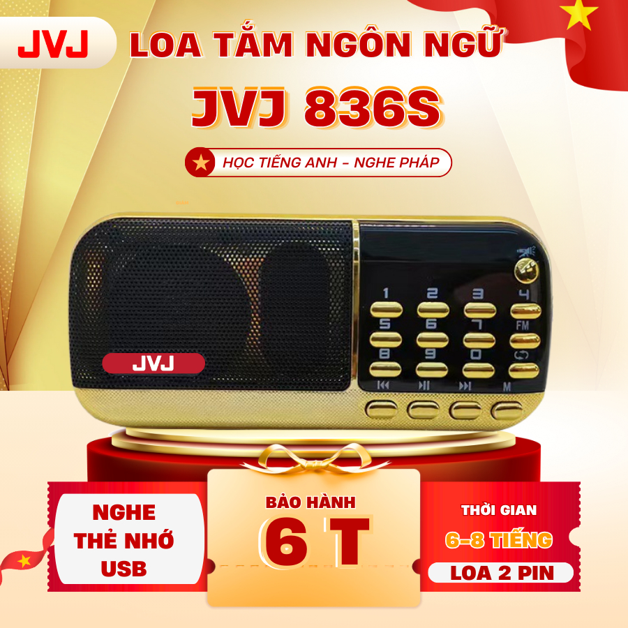 Loa nghe pháp mini JVJ J-836S 2 Pin sử dụng thẻ nhớ,USB, đài FM, đèn pin siêu sáng - BH 6 Tháng