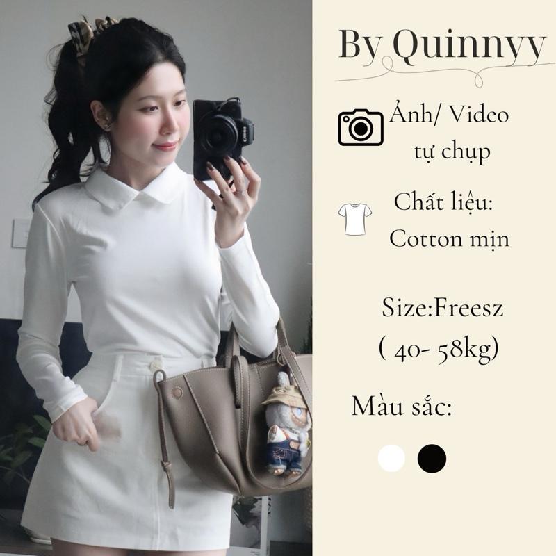 Áo cotton cổ sen ôm dáng basic By Quinnyy | IVORY TOP