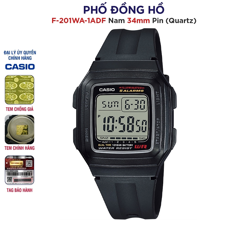 Đồng hồ nam dây nhựa Casio chính hãng Anh Khuê F-201WA-1ADF