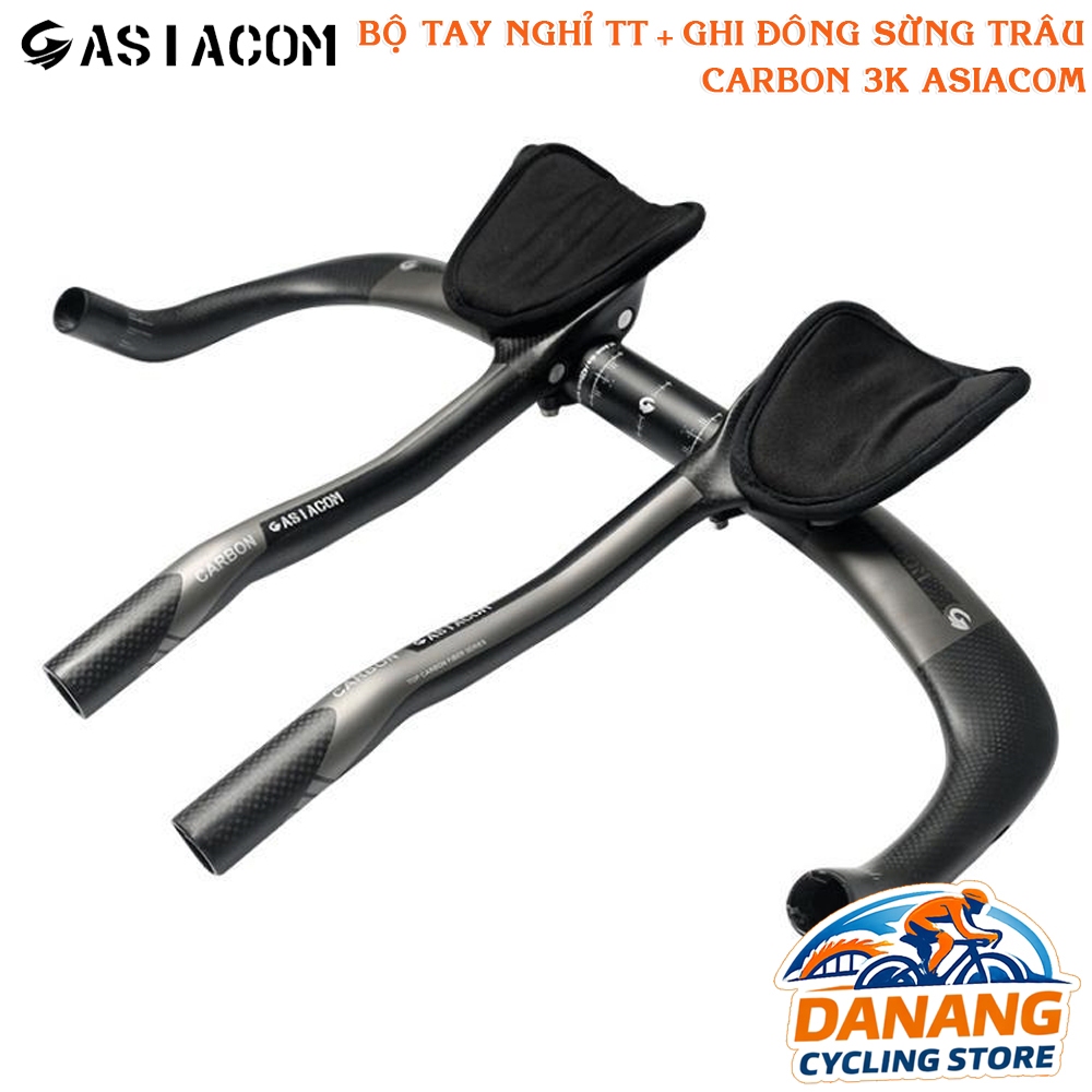 Bộ Ghi Đông Sừng Trâu Carbon ASIACOM + Tay Nghỉ TT – Nhẹ, Khí Động Học
