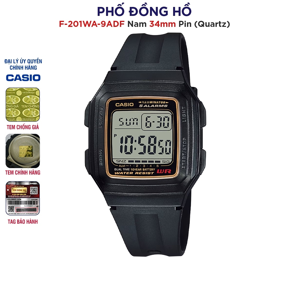 Đồng hồ nam dây nhựa Casio chính hãng Anh Khuê F-201WA-9ADF