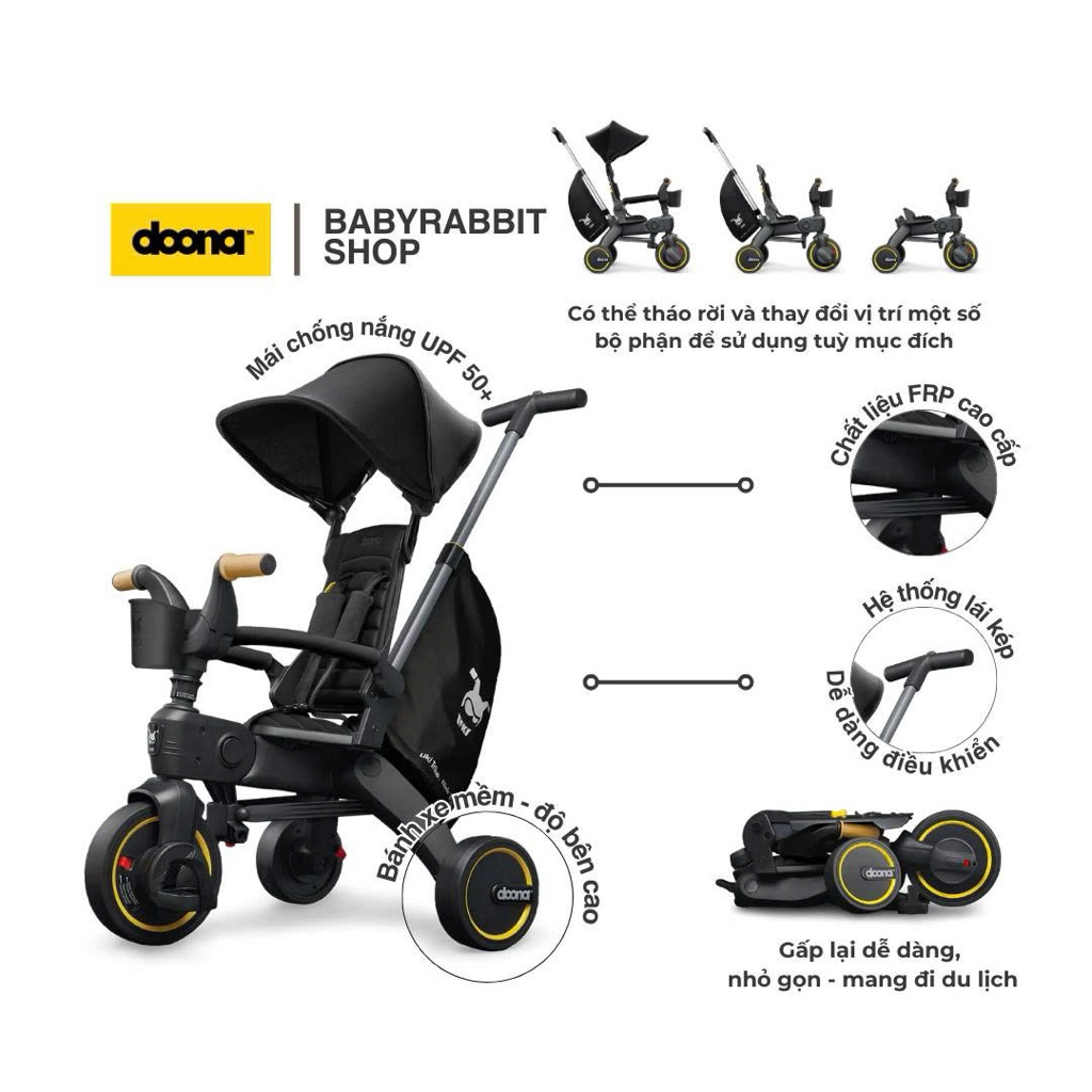 ( Có Sẵn )  Xe đẩy xe đạp 3 bánh gấp gọn đa năng 5 in 1 Doona Liki Trike
