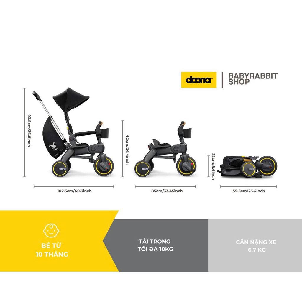 (Order) Xe đẩy xe đạp 3 bánh gấp gọn đa năng 5 in 1 Doona Liki Trike