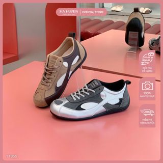 Giày thể thao Sneaker nữ HÀ HUYỀN da lộn thân phối sóng da lì đế cao 1cm - TT855