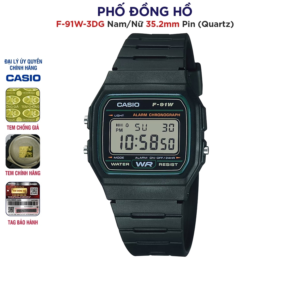 Đồng hồ nam dây nhựa Casio Anh Khuê F-91W-3DG