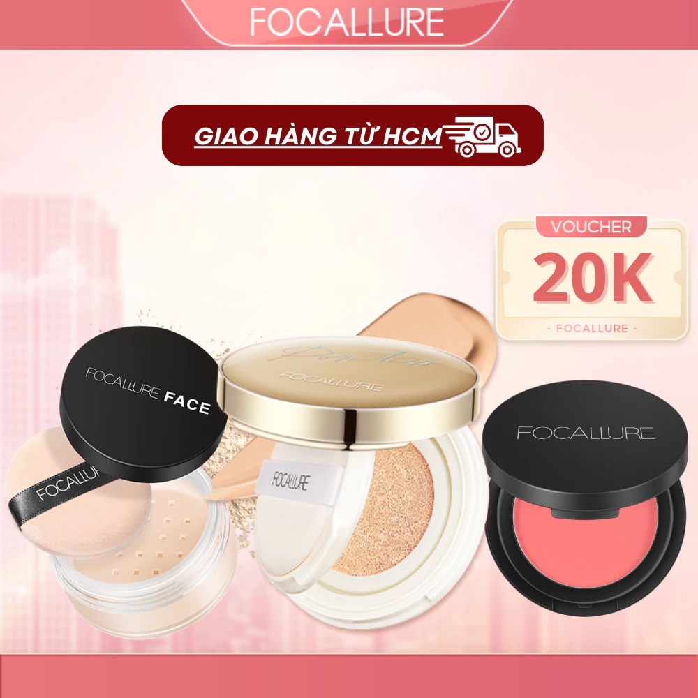 Focallure Combo 3 Món Trang Điểm Mặt Cushion Hỗ Trợ Che Khuyết Điểm + Phấn Phủ Dạng Bột + Phấn Má Hồng