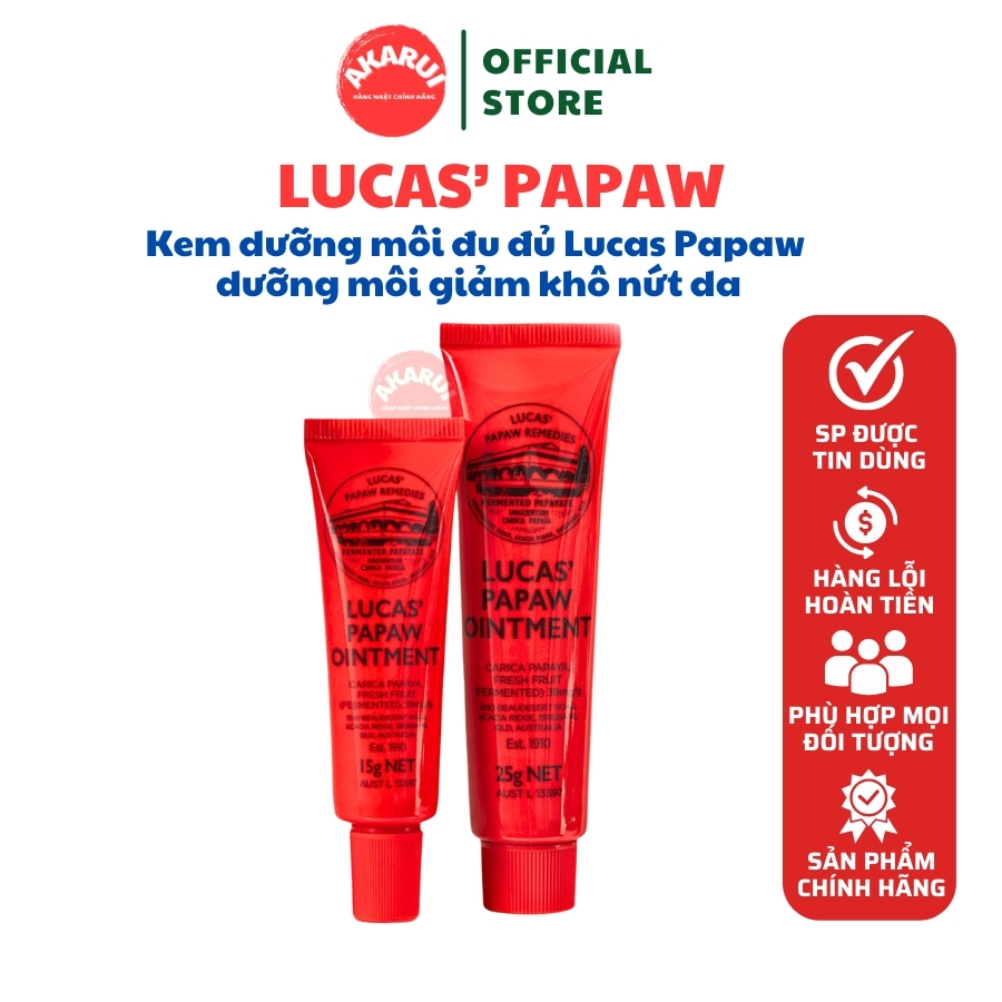 Kem dưỡng môi đu đủ Lucas Papaw giúp dưỡng môi giảm khô nứt da, chiết xuất đu đủ tươi từ Úc 15g, 25g