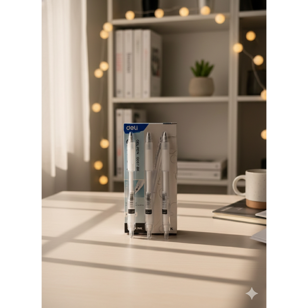 Combo 3 Bút gel bấm siêu trơn 0.5mm Deli mực đen mã G057