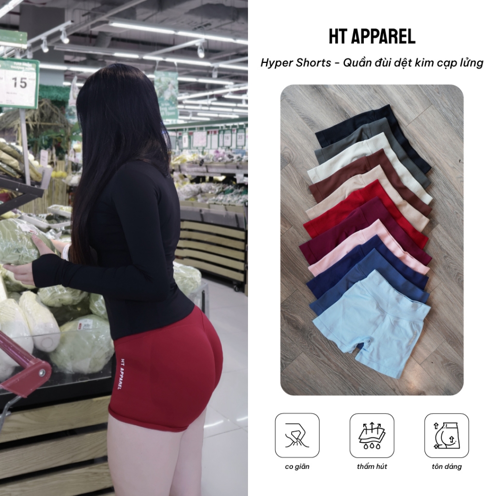 Quần Đùi HT Apparel Hyper Shorts - Quần Đùi Tập Gym Cạp Lửng Dệt Kim Thể Thao Yoga Cao Cấp Co Giãn 4