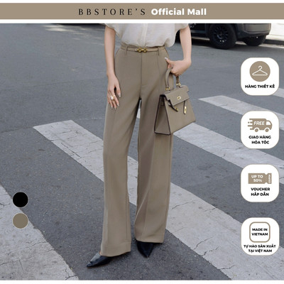 [BBSTORE'S] Quần Suông Công Sở Dài Cotton Gold Gân Lưng Cao Ly Diễu Giữa Ống - Q4588H