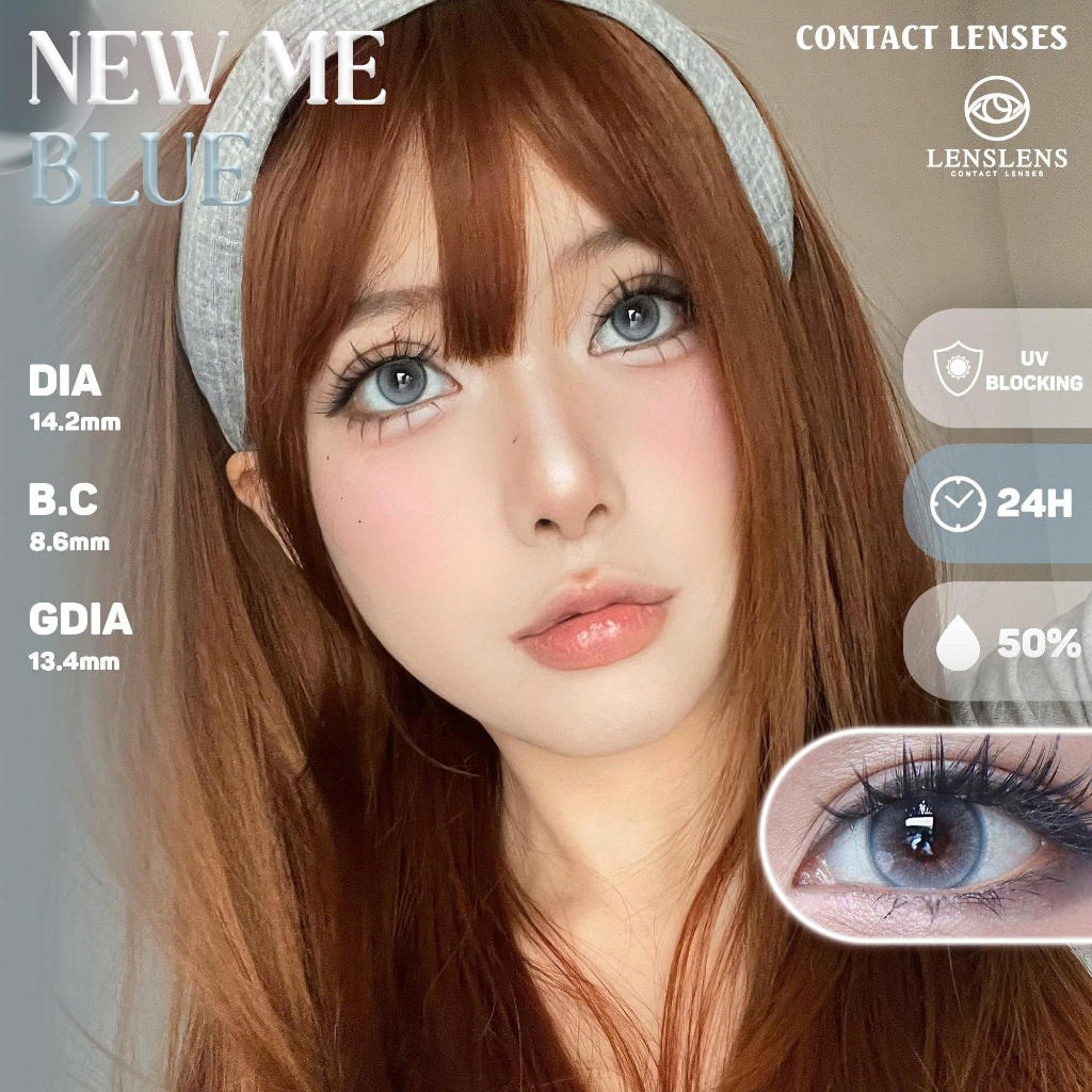 [Lens 1 Ngày] Lens Mắt Kính Áp Tròng Dùng 1 Lần Xanh Dịu Viền Tan New Me Blue 14.2mm _ T6-A3