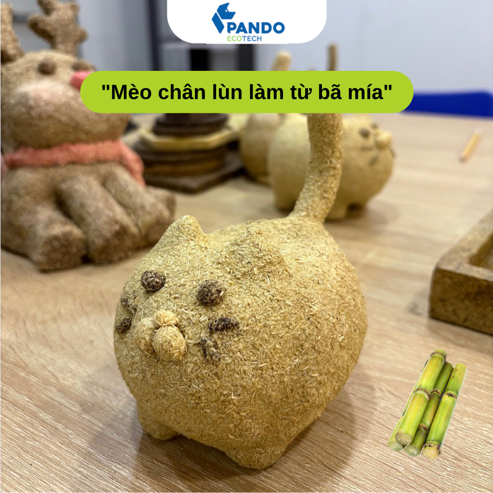 Mèo chân lùn decor để bàn handmade Pando Ecotech tái chế từ bã mía – quà tặng xanh