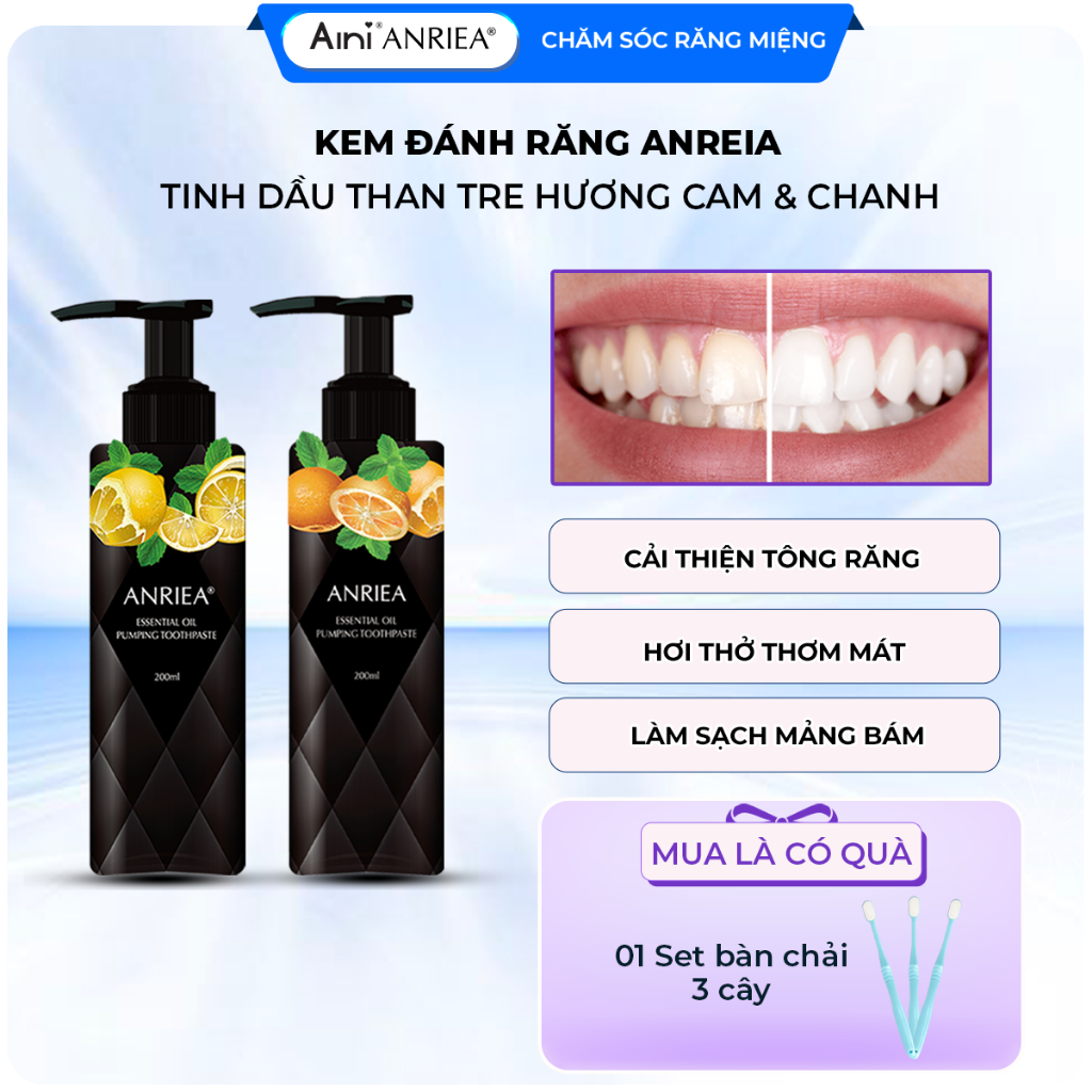 Kem Đánh Răng Than Tre ANRIEA Hỗ Trợ Giúp Làm Sạch Sâu, Đánh Bật Vết Ố Vàng Giúp Trắng Răng 200ml