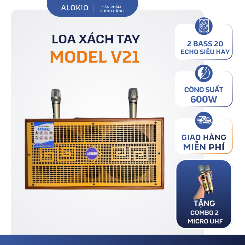 Loa Xách Tay Alokio V21 - 2 Bass 20 – Karaoke Bluetooth